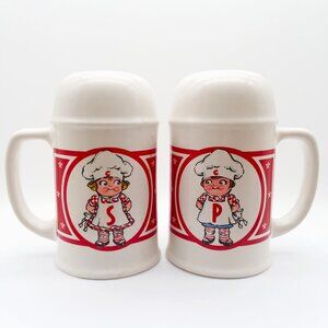 Salt Pepper Shakers Campbell's Soup Kids Set Handles Large VTG Twins Retro Large